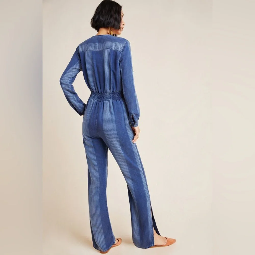 Anthropologie Cloth & Stone Laney Chambray Jumpsuit Striped Pants Jumpsuit XL - Picture 7 of 14